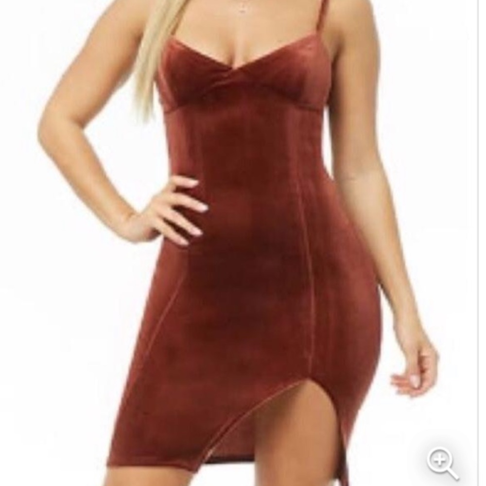 NWT Burnt Orange Velvet Dress Leg Slit